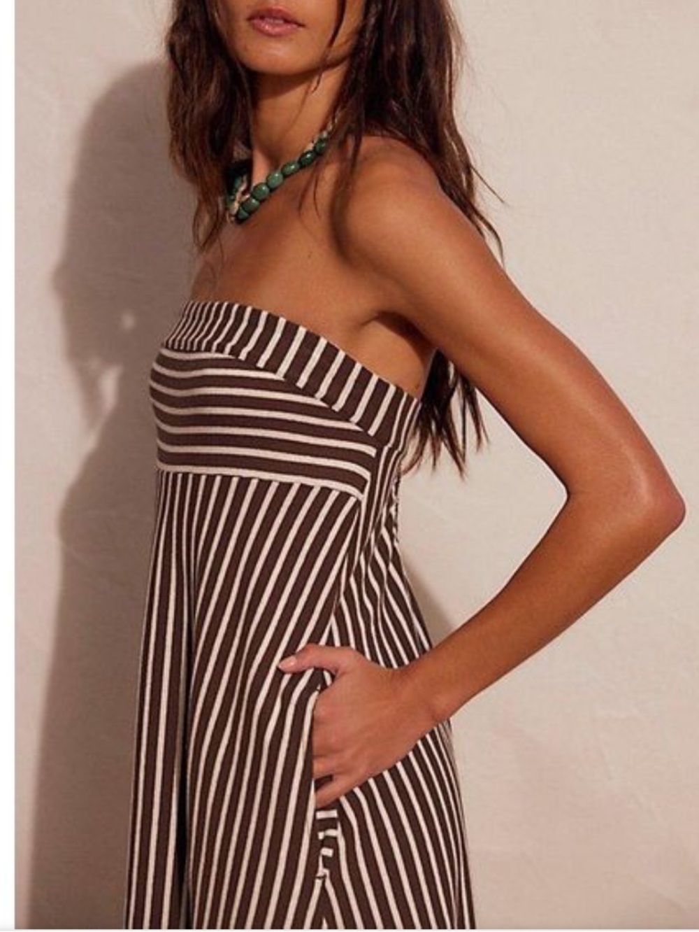 Sadie Striped Midi Dress by free-est at Free People 
Coconut Milk Combo Brown L - Picture 3 of 12